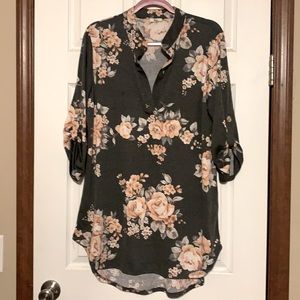 Gray Floral High to Low Tunic